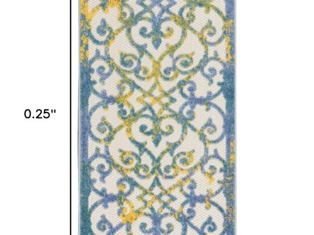 2  X 12  Ivory And Blue Damask Non Skid Indoor Outdoor Runner Rug Discount