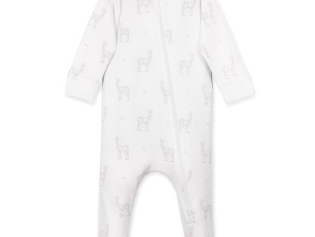 Zipper Footie - Sketched Yearling  on White  100% Pima Cotton by Feather Baby Online Sale