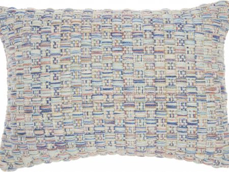 14  X 20  Blue and Off White Woven Indoor Outdoor Throw Pillow With Texture Hot on Sale