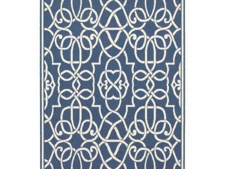 2  X 3  Blue and Ivory Geometric Stain Resistant Indoor Outdoor Area Rug Discount