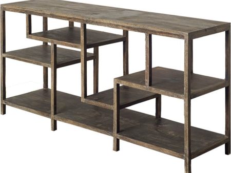 66  Brown Solid Wood Console Table With Shelves Hot on Sale