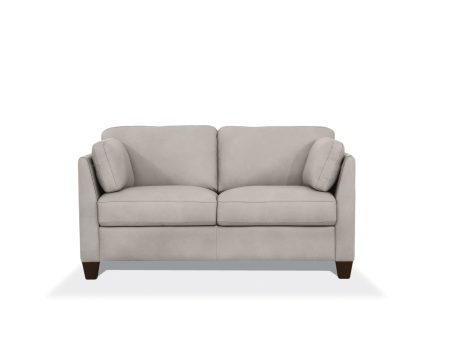 59  Off White And Brown Leather Loveseat For Sale