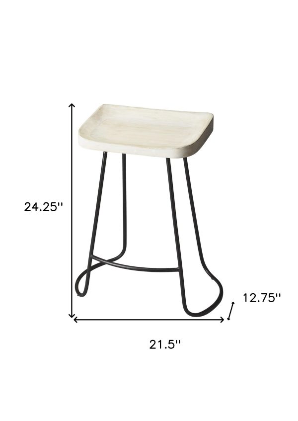 21  Off White and Black Manufactured Wood and Iron Backless Counter Height Bar Chair For Cheap