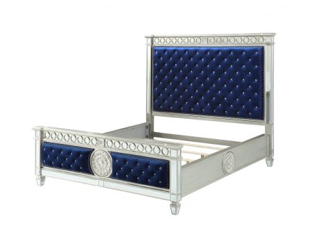 Blue Queen Tufted Upholstered Velvet Bed Frame with Nailhead Trim Cheap