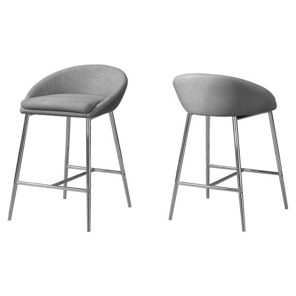 Set of Two 24   Gray And Silver Metal Low Back Bar Chairs Discount