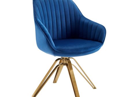 23  Blue Velvet And Gold Swivel Arm Chair Hot on Sale