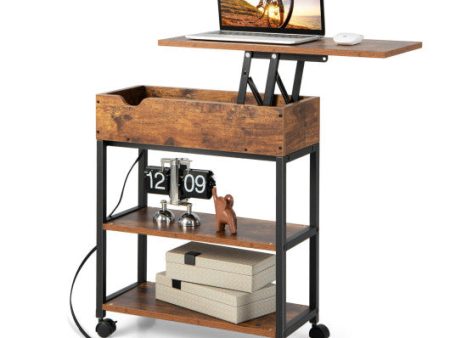 Lift Top End Table with Charging Station and Universal Wheels-Rustic Brown For Discount