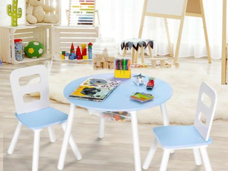 Wood Activity Kids Table and Chair Set with Center Mesh Storage for Snack Time and Homework-Blue For Discount