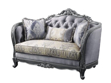 65  Gray And Platinum Silk Blend Loveseat and Toss Pillows Online now