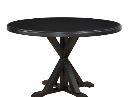 48  Black Rounded Solid Manufactured Wood And Solid Wood Pedestal Base Dining Table Supply