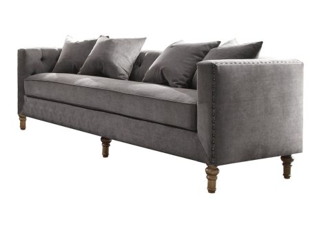 34  Gray Velvet Sofa And Toss Pillows With Brown Legs Hot on Sale