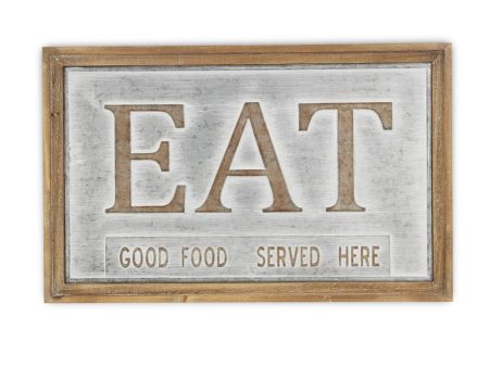 14  X 21  Gray and Brown Eat Wood and Metal Wall Decor Supply