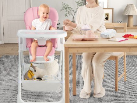 Convertible Infant Dining Chair with 5 Backrest and 3 Footrest Positions-Pink Sale