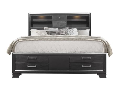 Solid Wood Queen Gray Eight Drawers Bed Discount