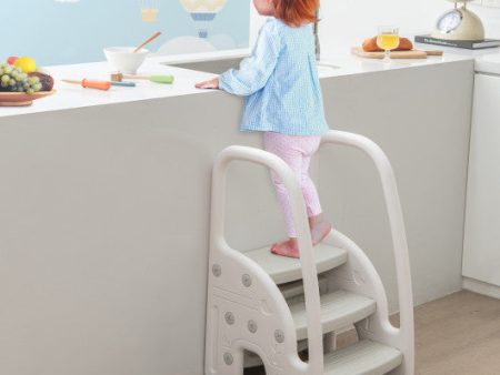 3-Step Stool with Safety Handles and Non-slip Pedals for Toddlers-Gray Online Sale