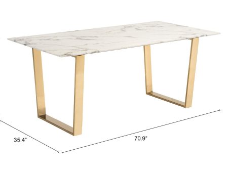 71  White And Gold Faux Marble And Steel Sled Base Dining Table Sale