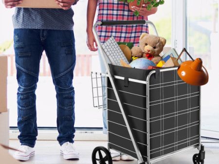 Folding Shopping Cart with Waterproof Liner Wheels and Basket-Silver Online Hot Sale