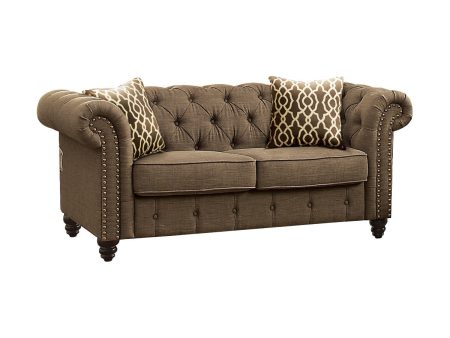 67  Brown And Dark Brown Linen Loveseat Online now