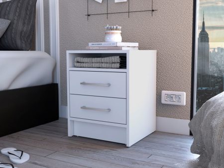 20  White Two Drawers Faux Wood Nightstand Online Sale