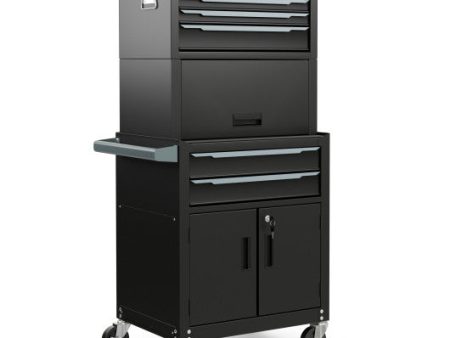 3-in-1 6-Drawer Rolling Tool Chest Storage Cabinet with Universal Wheels and Hooks-Black Sale