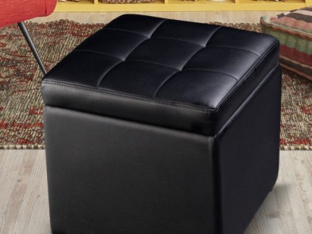 Foldable Cube Ottoman Pouffe Storage Seat-Black For Sale