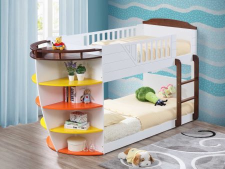 Brown and White Twin Transitional Bunk Bed with Shelves Online Sale