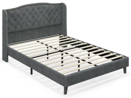 Full Queen Size Upholstered Platform Bed Frame with Button Tufted Headboard-Full Size Sale