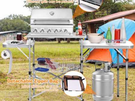 Foldable Outdoor BBQ Portable Grilling Table With Windscreen Bag-Gray Fashion