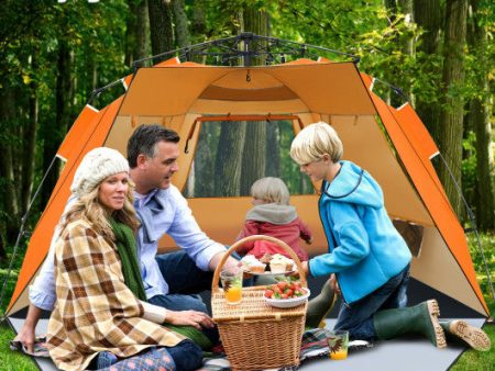 3-4 Person Easy Pop Up Beach Tent UPF 50+ Portable Sun Shelter-Orange For Discount