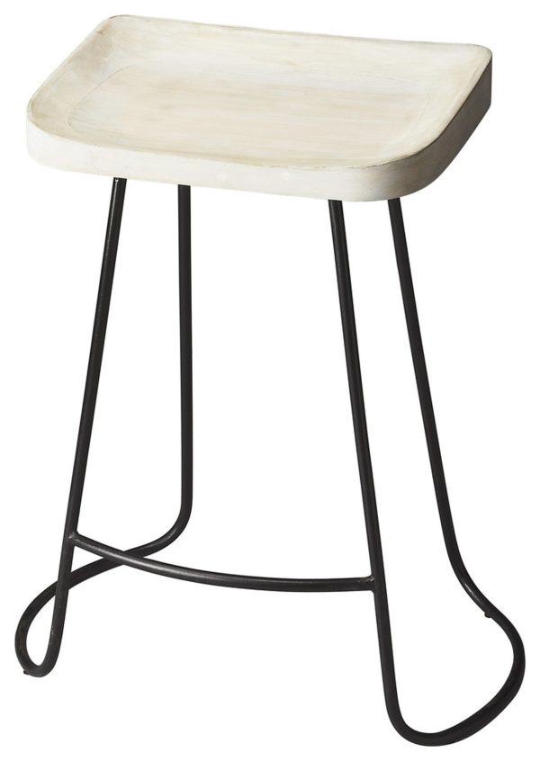 21  Off White and Black Manufactured Wood and Iron Backless Counter Height Bar Chair For Cheap