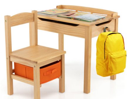 Wood Activity Kids Table and Chair Set with Storage Space-Natrual on Sale