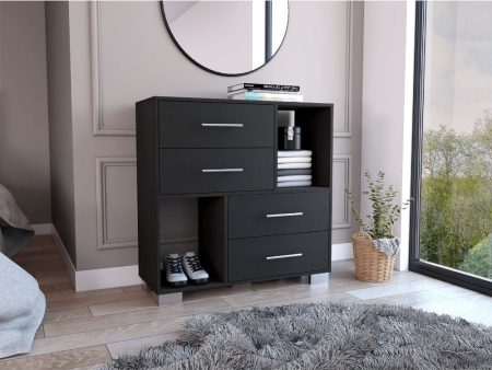 35  Black Manufactured Wood Four Drawer Dresser with Cubes Online now