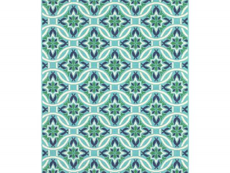 2  X 3  Blue and Green Geometric Stain Resistant Indoor Outdoor Area Rug Discount