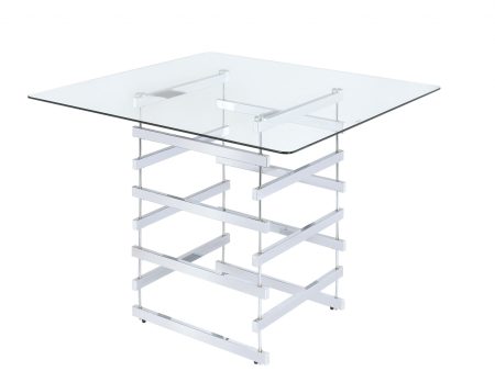 Clear And Silver Glass And Metal Sled Base Square Dining Table Fashion