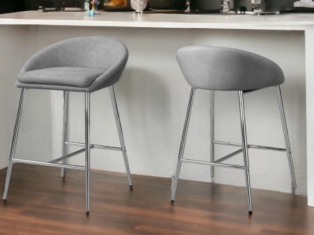 Set of Two 24   Gray And Silver Metal Low Back Bar Chairs Discount