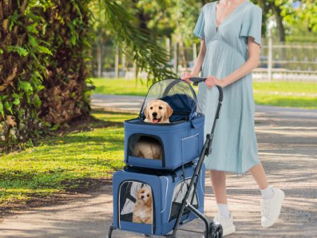 Double Pet Stroller Foldable 3-in-1 Dog Stroller with 2 Detachable Carriers-Blue Online