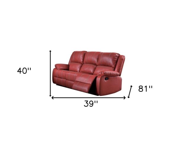 81  Red Faux Leather Reclining Sofa With Black Legs Online now